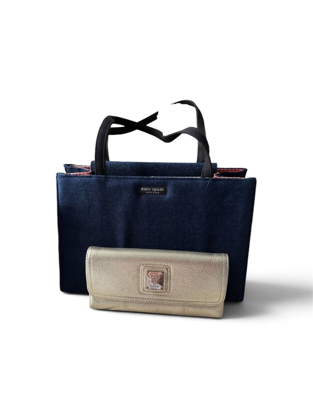 kate spade navy tote with gold wallet